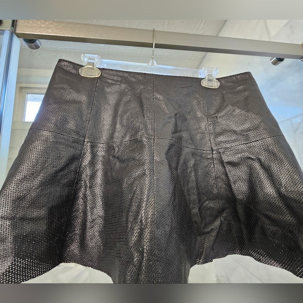 Black Leather Fit and Flare mini skirt